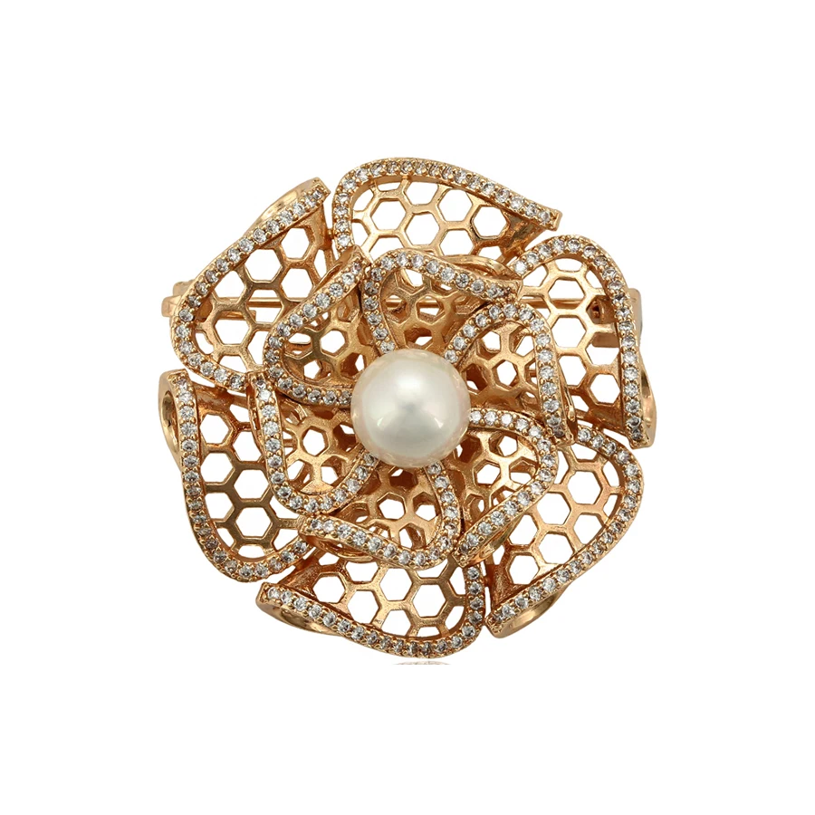 

brooches-166 XuPing jewelry elegant design luxury gold women jewelry flower shaped zircons pearl brooch