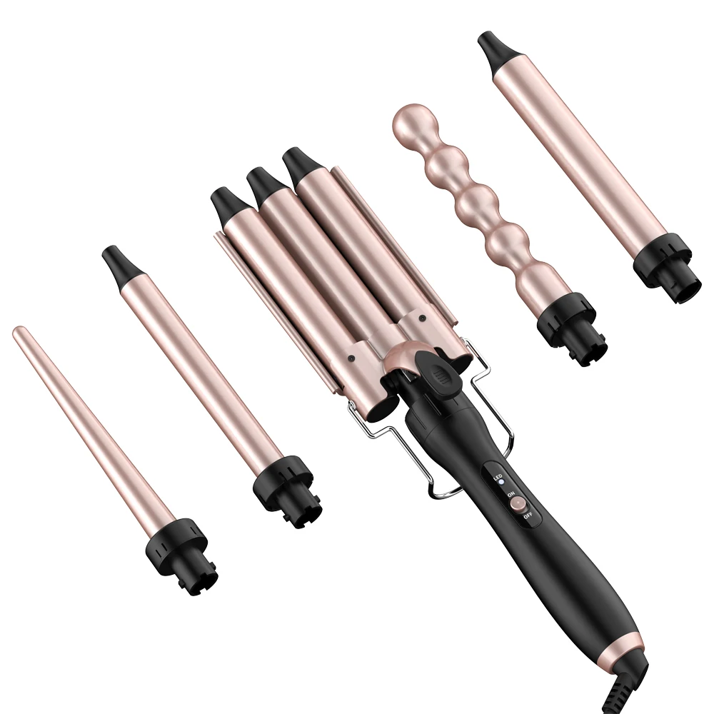 

Ulelay 5 in 1 Curling Iron Curling Wand Set with 3 Barrel Hair Waver and Interchangeable Ceramic Curling Heat Up Wand Curler