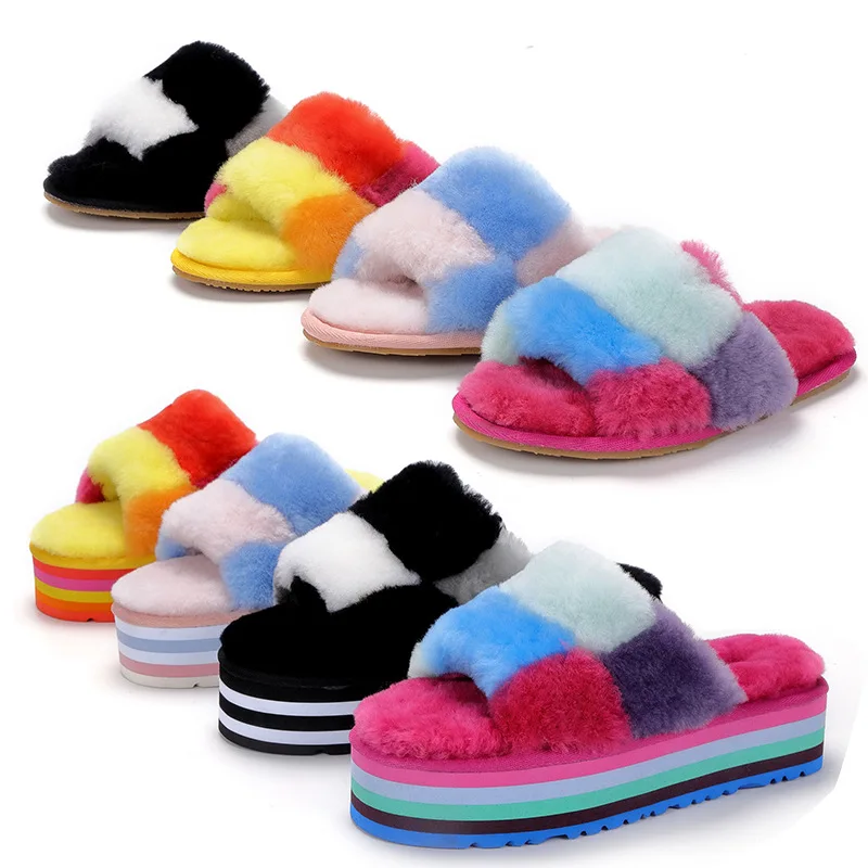 

Wholesale Custom Cheap parent-child bedroom winter women's fur slippers orange fur slides Womens fluffy slippers