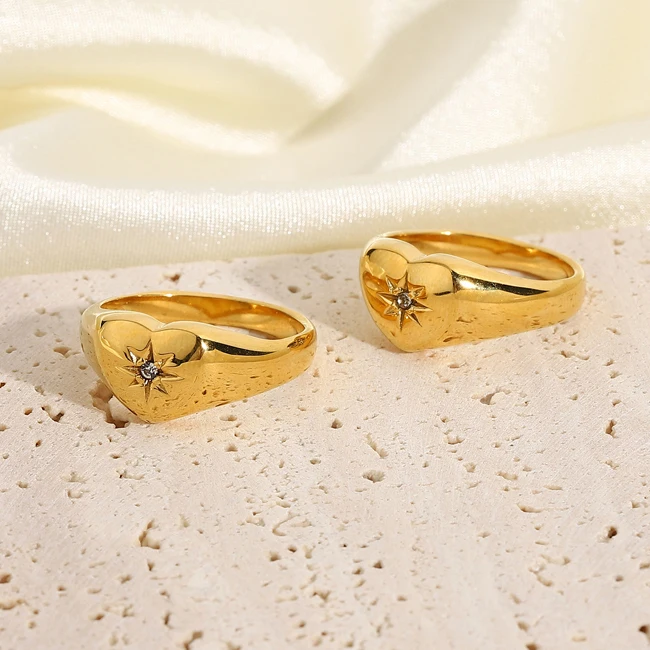 

Hot sale stainless steel gold zircon White Diamond Star Love Heart Ring