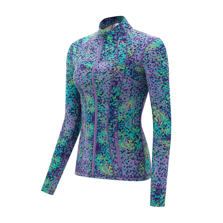 

Women Running Sports Print Slim Long Sleeve Fall Winter LULU Zipper Fitness Seamless Yoga Jacket, 7 colors