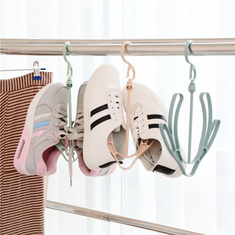 

multifunctional shoe drying rack hook shoe drying rack Creative windproof double hook balcony shoe rack, As show
