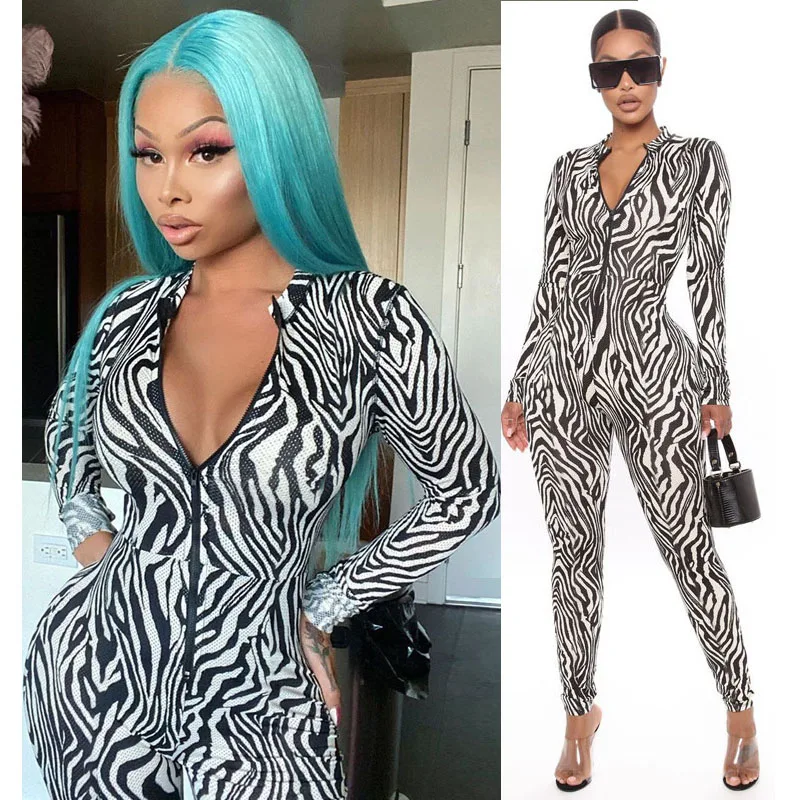 

Free Shipping spring and summer long-sleeved zebra printed jumpsuit trousers women's clothing, Customized color