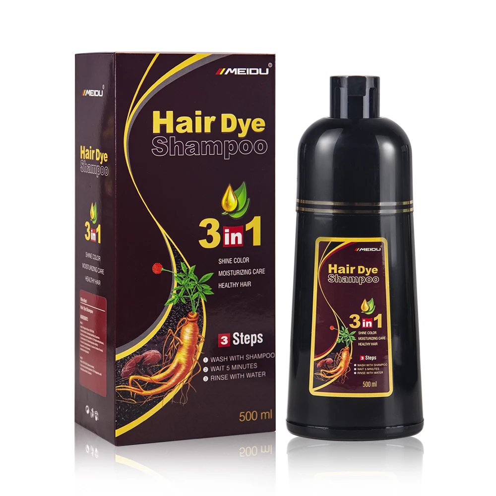 

Factory price 500ml wholesale manufacturer 3 in 1 permanent brown organic herbal black hair dye shampoo in stock