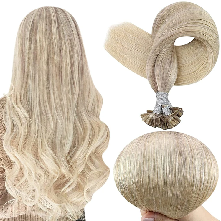

Full Shine Blonde Balayage Remy Hair Extensions 50strands/pack Dark Ash Blonde to Platinum Blonde Utip Keratin Hair Extension