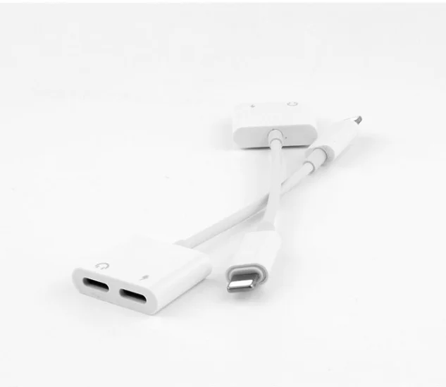 

2019 new Charger Adapter Cable conversion splitter 2 in 1 Dual jack headphone adapter for iphone 7/8/x, White