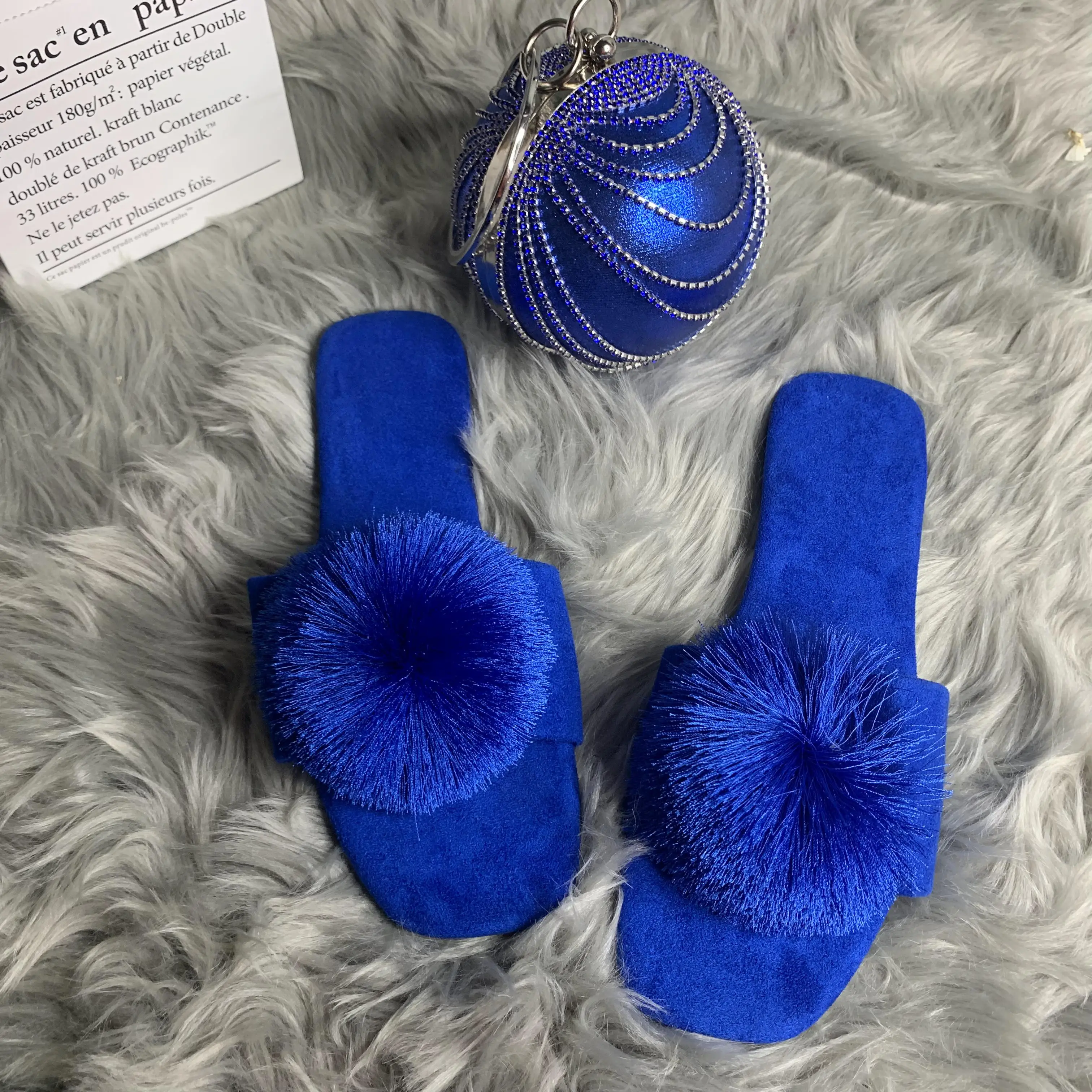 

Latest Custom Designer girl footwear ladies Lovely Color Fluffy shoe flat sandals fashion women slide fur sandal
