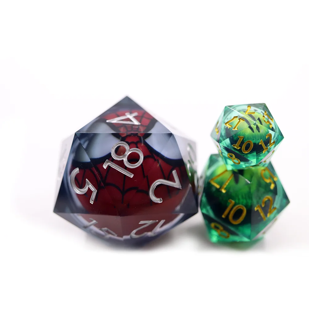 

New design custom Resin sharp edge Dice 50mm Oversize D20 Spider Man Single Led Dice for DND RPG game