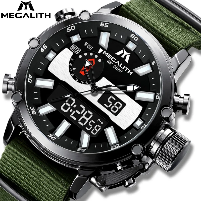 

MEGALITH Fashion Sport luxury ANALOG-DIGITAL quartz exclusive Leather strap watch for men
