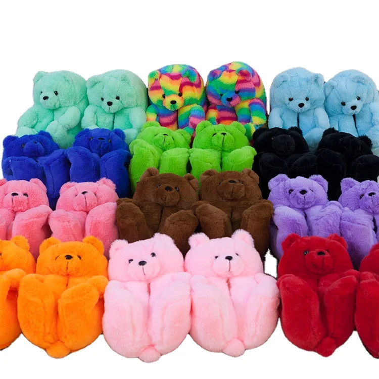 

Bear slipper wholesale Slippers 2022 New Arrivals Fuzzy Plush multicolor New Style House Teddy Bear Slippers For Women Girls, Picture