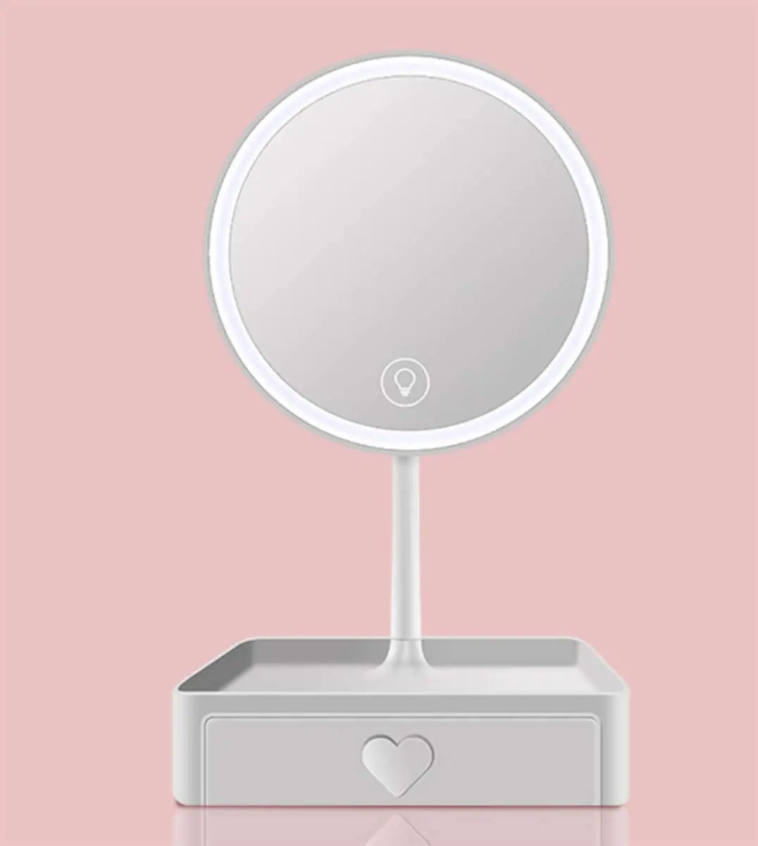 

LED Makeup Mirror with Touch Screen Adjustable Lighted Vanity Swivel Mirror Round Sensor Magnifying Double Sided Mirror, Pink/white/