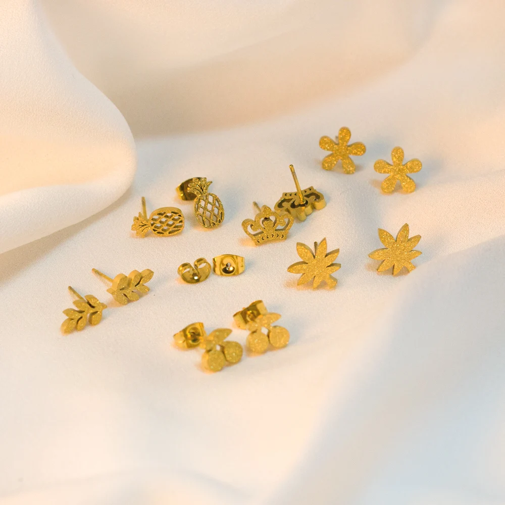 

316L Stainless Steel Stud Earrings For Simple Cutting Custom Jewelry Earrings Design for Little Kids 10 pairs/card Earrings Sets