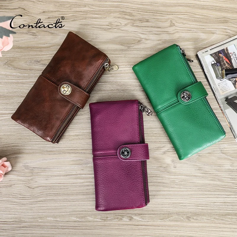 

CONTACT'S Custom Genuine Leather Ladies Airtag Wallet Women Phone Purse wallet Long Wallet for women fashionable