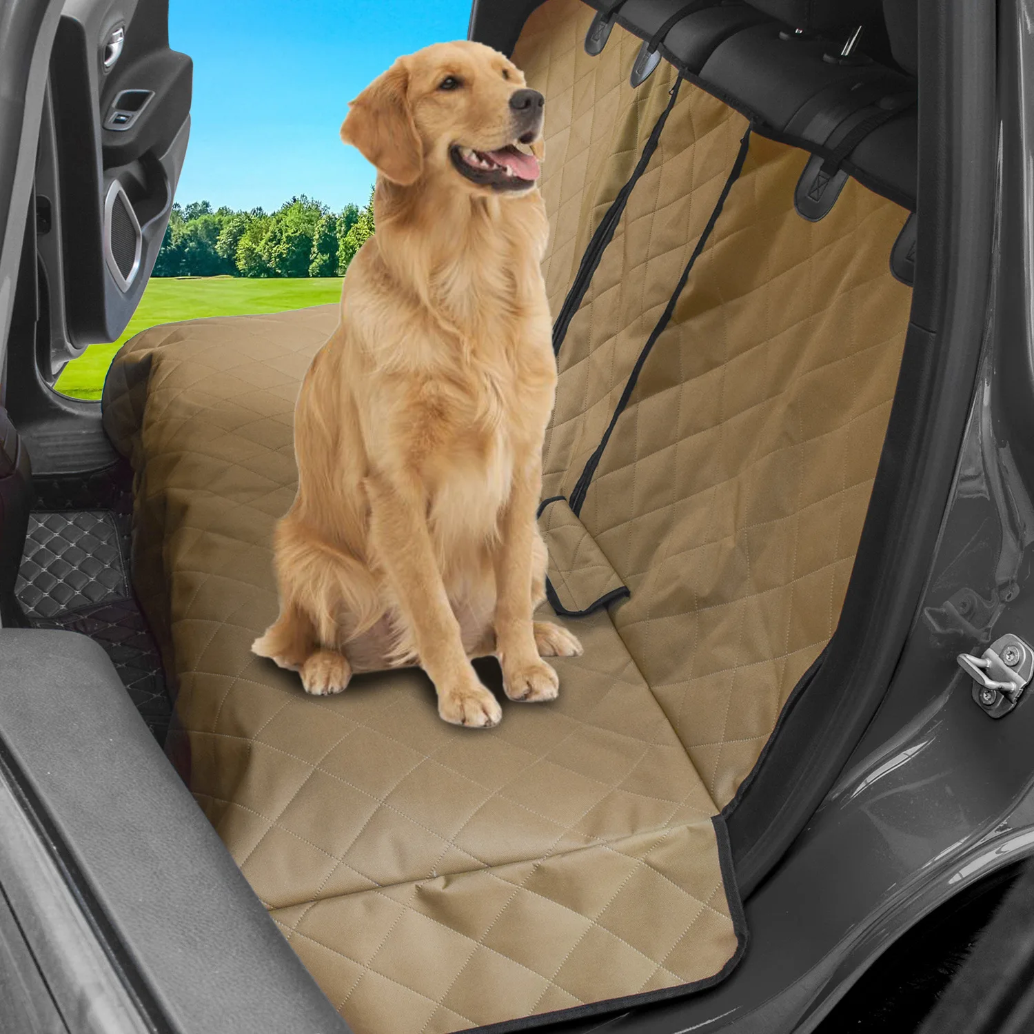 

Dog Car Seat Cover 100% Waterproof Car Back Seat Protector Nonslip & Washable Pet Seat Cover for Cars Trucks SUVs, Khaki