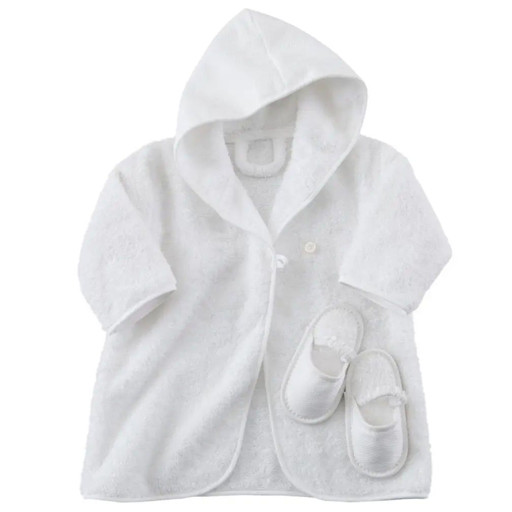 

100% cotton custom hooded children baby bathrobe set, White