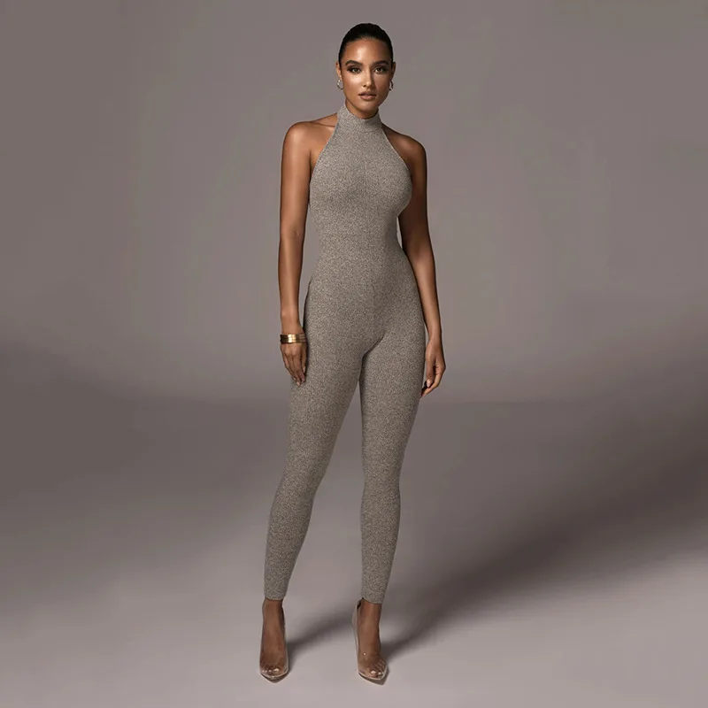 

2021 new arrivals summer collection full length women halter casual jumpsuit