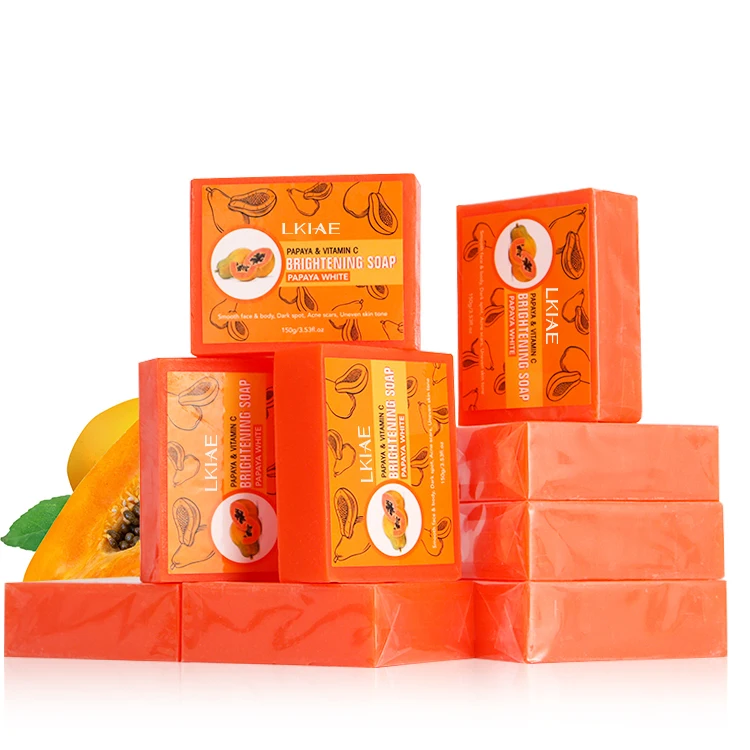 Private Label AILKE Handmade Organic Papaya Dark Spot & Acne Scar Whitening Soap with Kojic Acid for Face & Body