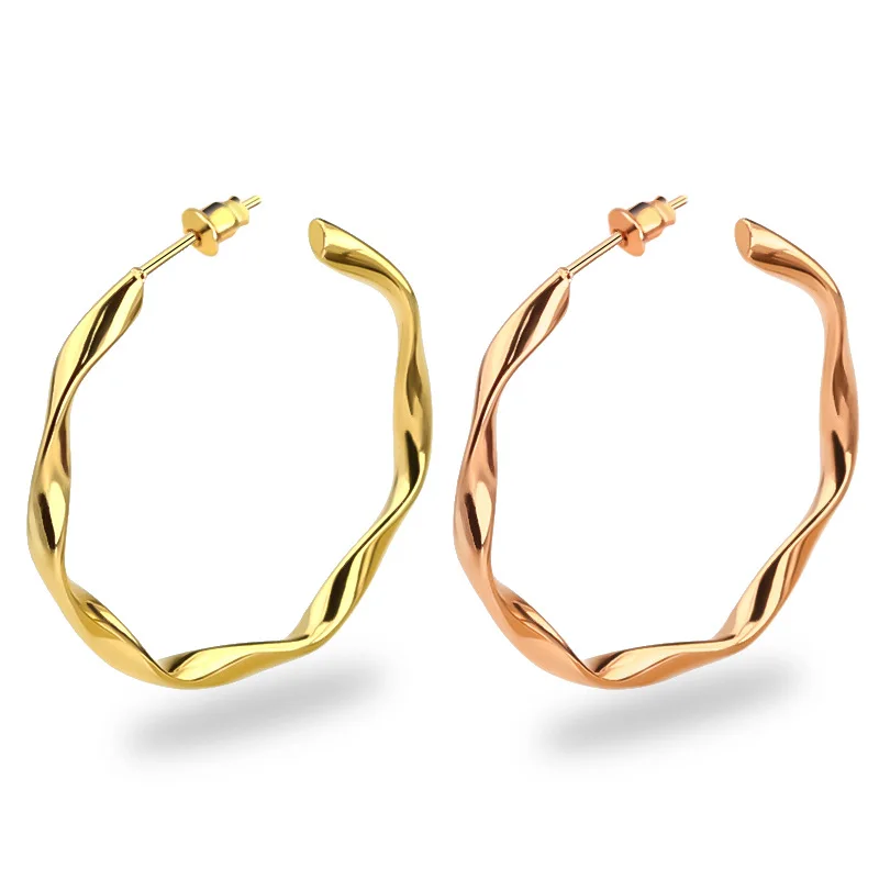 

Korean Fashion Titanium Steel Twisted Asymmetrical hoop Earrings stud Stainless Steel Fine Needle Smooth Stud Earrings
