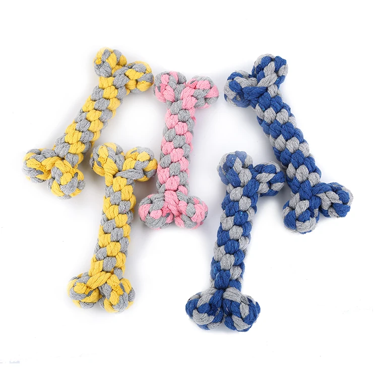 

Wholesale Clean Teeth Pet Dog Cotton Rope Braided Puppy Chew Toy Cleaning Dog Bone