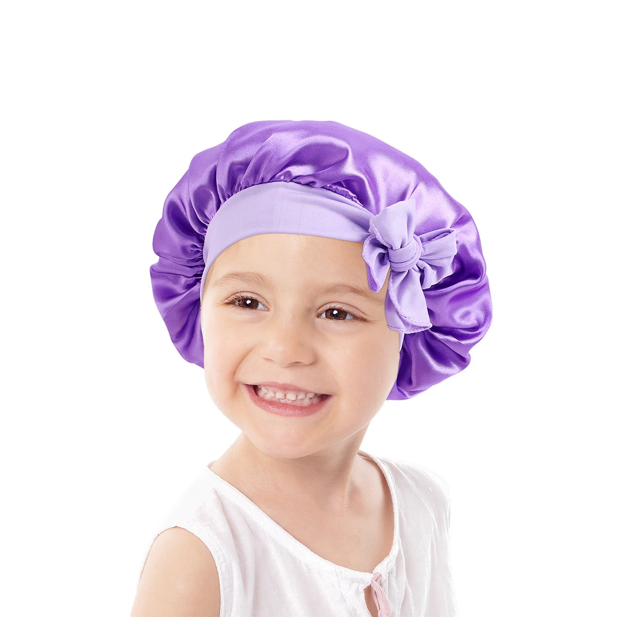

GTOP Wholesale Custom Logo Turbans Wide Band Children Size 2-8 Years Salon Caps Satin Turban Bonnets With Tied Band For Kid