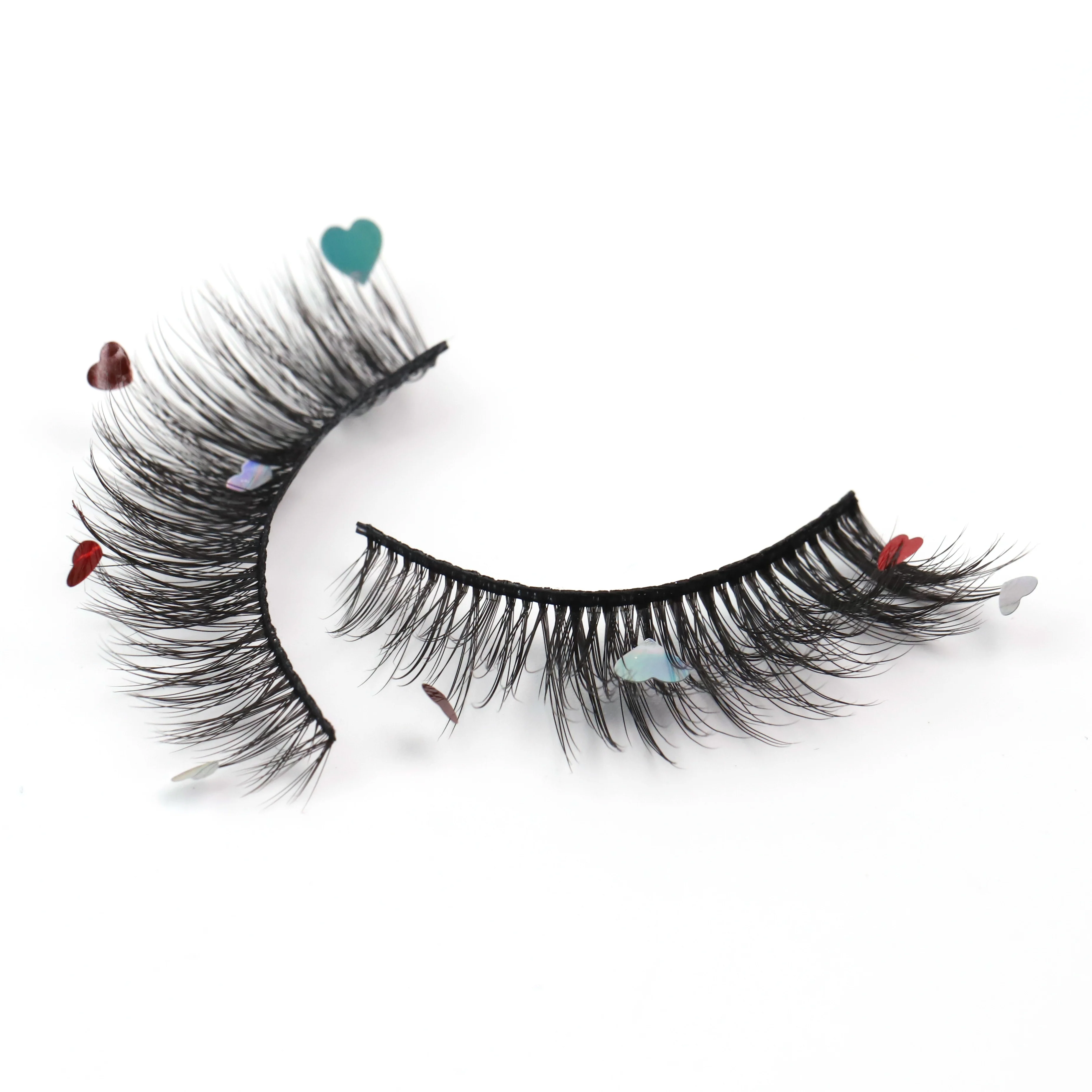 

Beautiful heart shaped 3D volume natural Strip corner lash decorate half band eyelashes with decals, Black