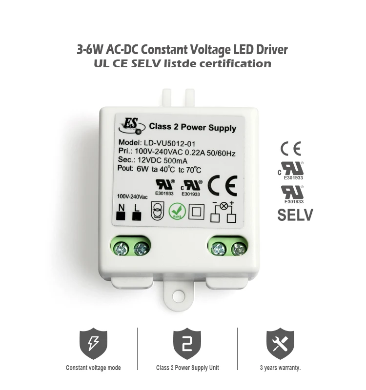 Es Ce Ul Selv 6w Power 24v Constant Voltage Class 2 Power Supply Led