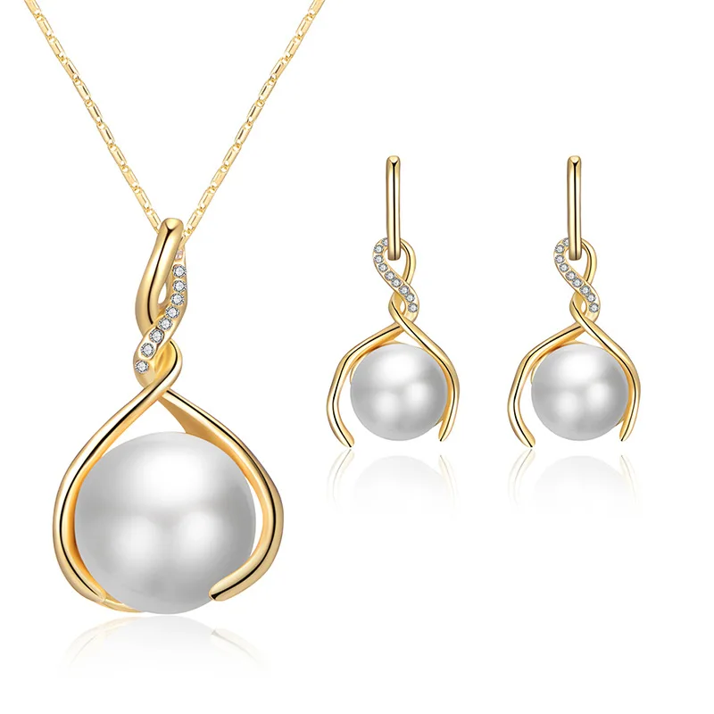 

Gold Plated Women Bridal Wedding Pearl Earring Necklace Jewelry Set 2021