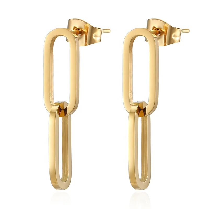 

Wholesale 18K Gold Plated Stainless Steel Paper Clip U-Shape Stud Ear Ring Paperclip U Shape Chain Earrings