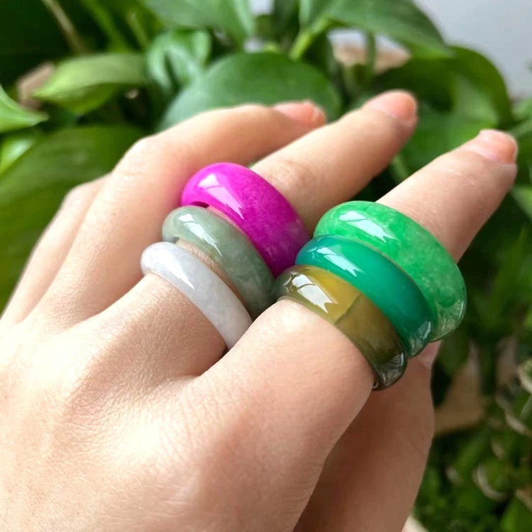 

jialin jewelry 2021ins Chinese wholesale jade natural stone green purple jade women men rings