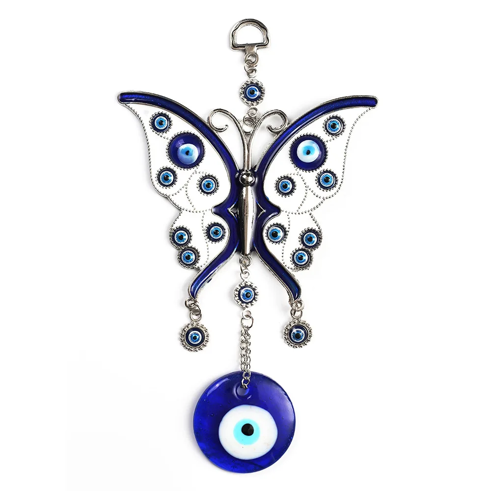 

Amazon Hot Selling Wind Chime Bohemia Retro Blue Butterfly Bell Wall Hanging 2022 Fashion Evil Eyes Key Chain