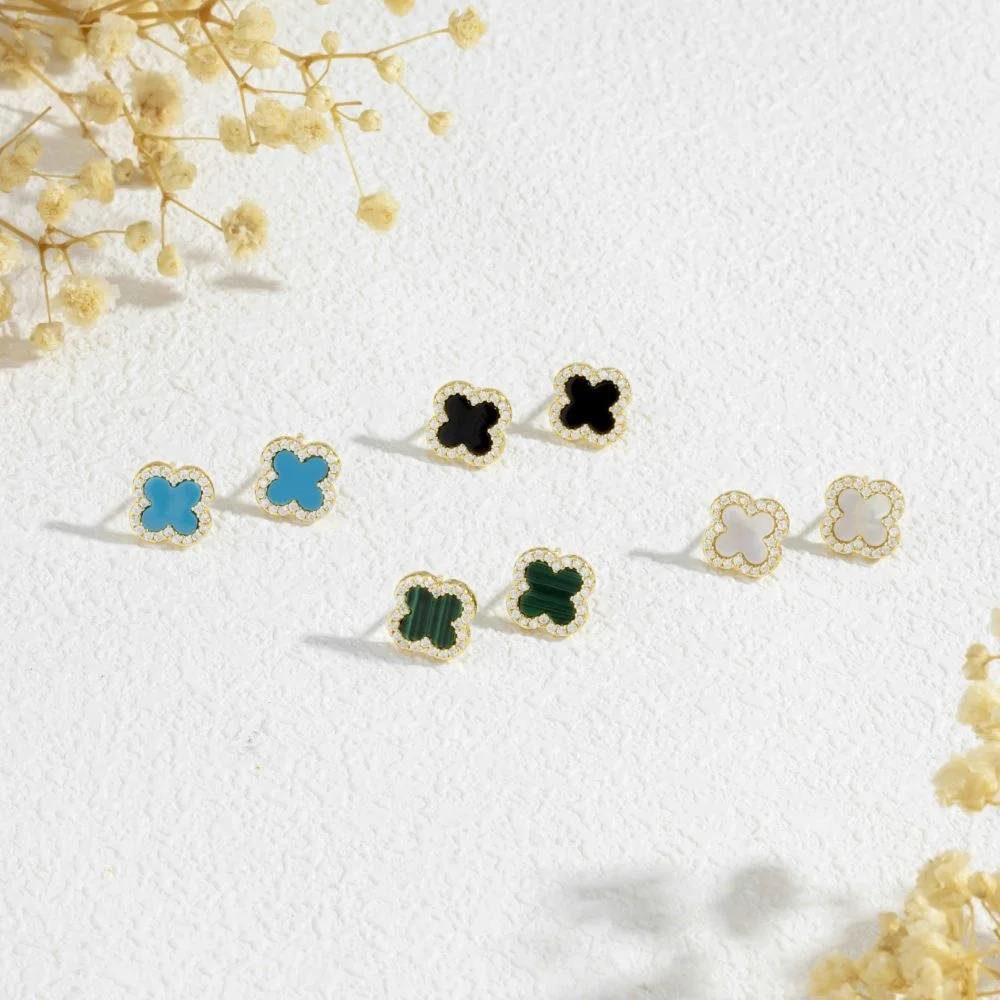 

Classic simple 925 silver earrings female four-leaf clover classic stud earrings