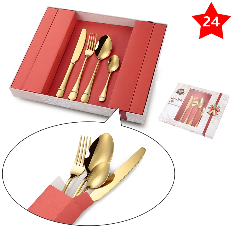 

luxury cutlery high-grade 24 pieces/set of knife fork spoon stainless steel black cutlery christmas gift box cutlery set, Customized color