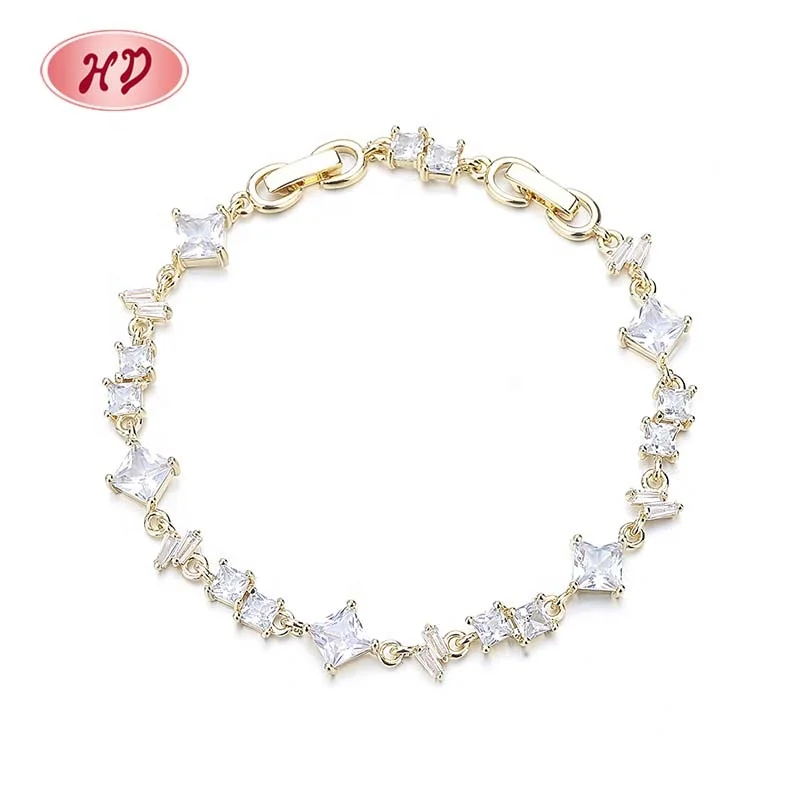 

New Design Diamond Square Stitching Style High Quality Fine Jewelry Lucky Charm Bracelet Gold Plated 18K