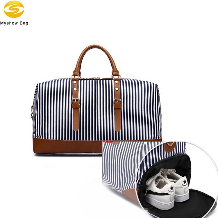 
New striped portable messenger travel bag large capacity fashion travel bag duffel bag with shoe compartment  (1600124790764)