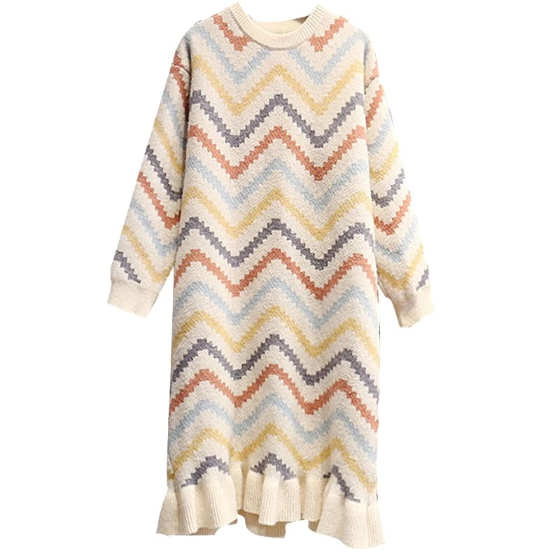 

2020 autumn and winter new warm printing bag hip dress sweater for women