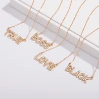 

Fashion big model gold rhinestone BOSS LOVE TURE BLACK crystal word diamond necklace women custom letters