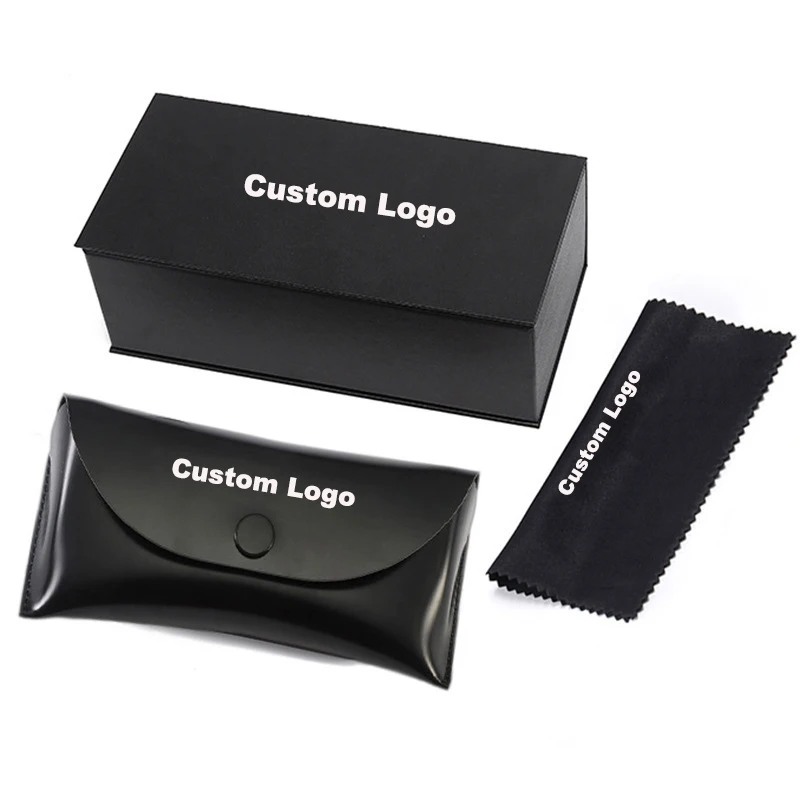 

Wholesale Fashionable Soft Leather Sunglasses Case Black Glasses Box Custom Logo Sunglasses Packaging Boxes Set