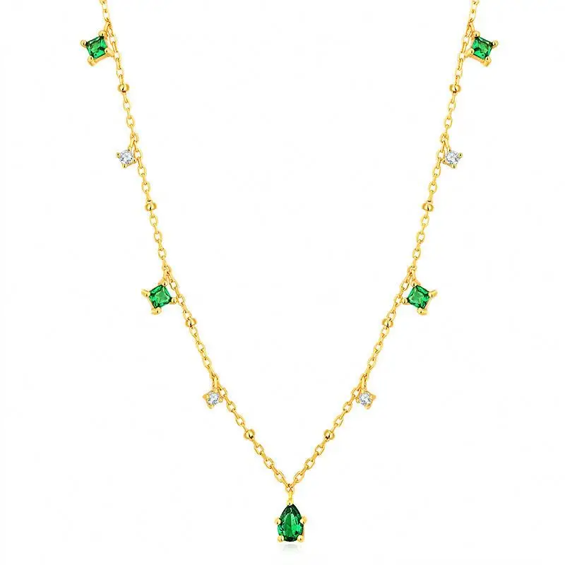 

Dylam Wholesale Price Cubic Zirconia Necklace 18K Gold Plated 925 Sterling Silver Jewelry Dainty Bling Green Necklace