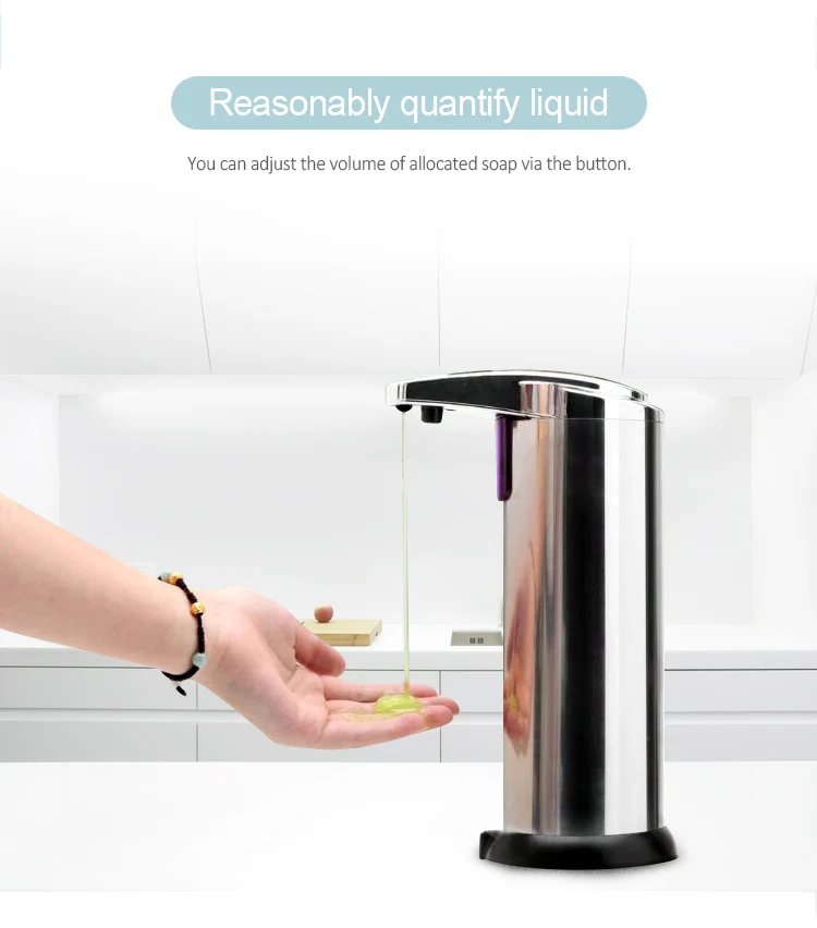 China Manufacture Portable Silver Tabletop Commercial 280ML Metal Stainless Steel Automatic Touchless Sensor Soap Dispenser