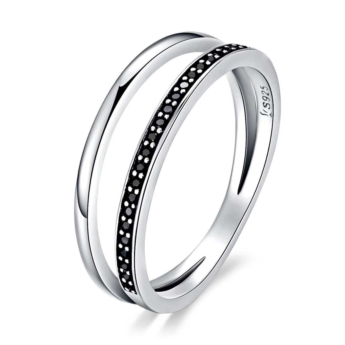 

SCR082 simple style black zirconia 925 sterling silver daily rings