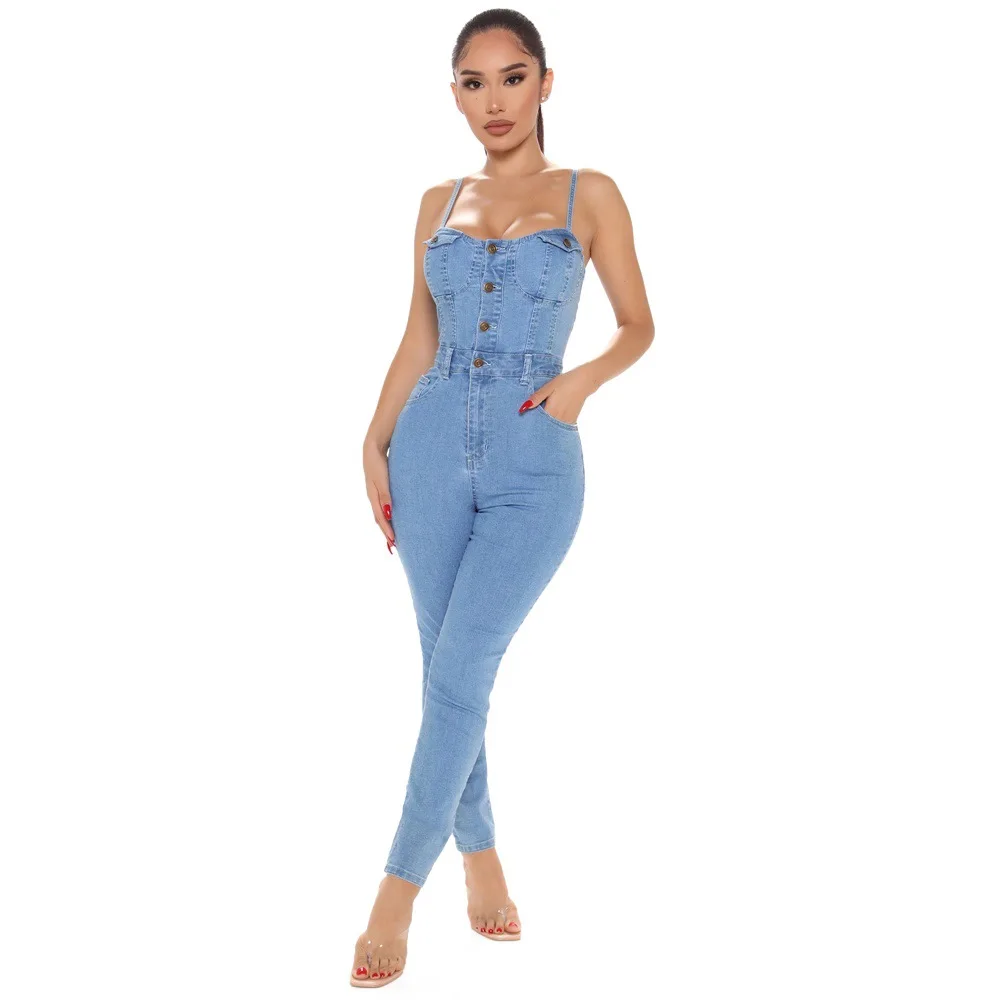 One piece blue jean jumpsuit Clearance