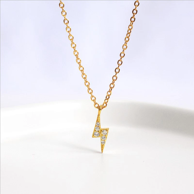 

Dainty gold plated 925 sterling silver CZ lightning pendant necklace for women girls, Gold/silver