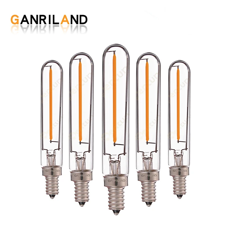 T20 Long Filament 1W 2200K Clear Glass Tubular Dimmable LED Filament Light Bulb E12 E14 Base Chandelier Candle Lamp