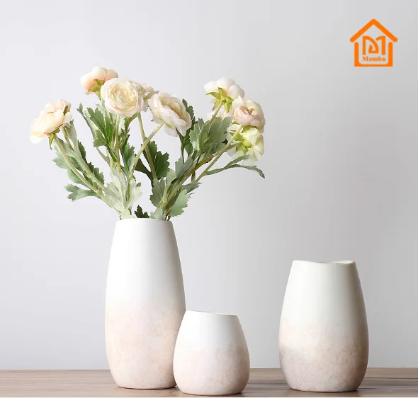 

Wholesale cheap simple style flower vases for home decor ceramic, White-pink