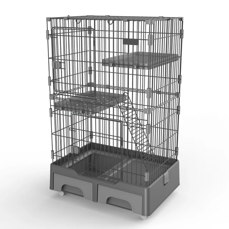 

Factory Price Large Breeding Pet Crate 3 Tier Cat Cage Playpen Metal Wire Cat Home Cages With Drawer For Pet Shops, Pink/blue/brown/gray