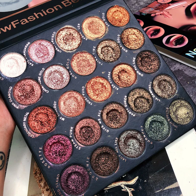 

Romantic bird Hot Selling 25 Colors Party Sexy High Metallic Glitter Eyeshadow Palette With Mirror, 25colors