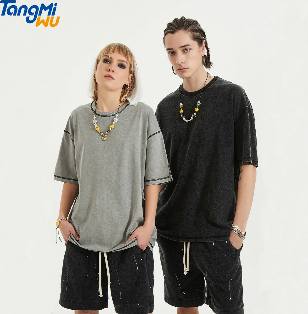 

wholesale 100% cotton fashion High Street wash oversized cut and sew Vintage t shirt unisex