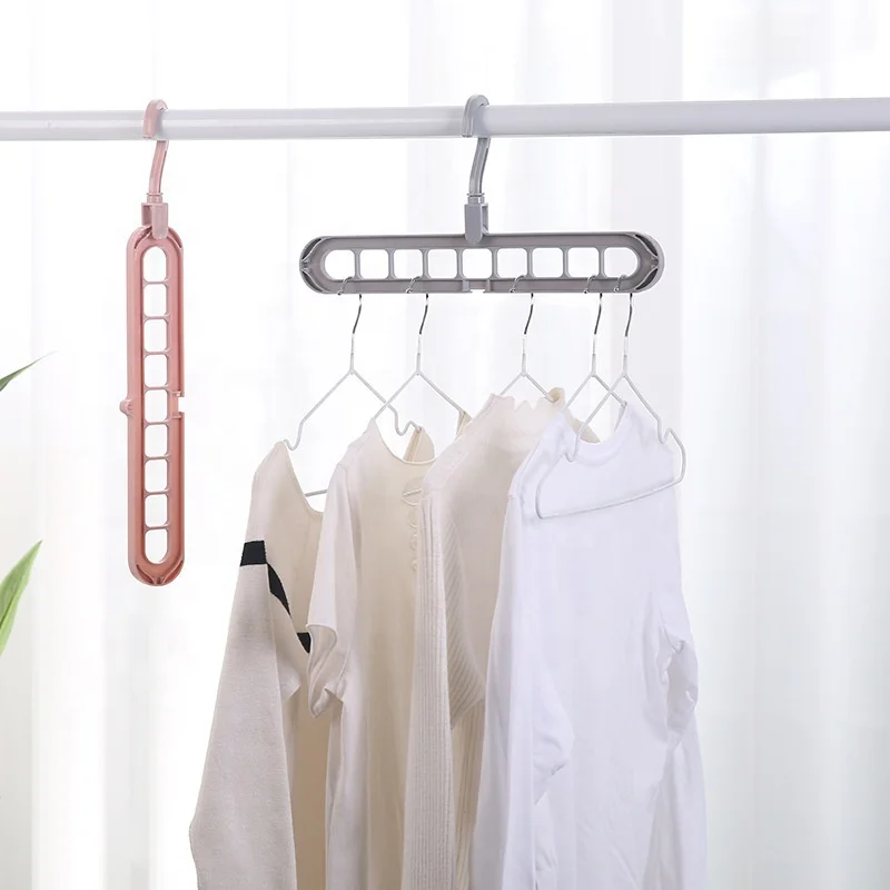 

Multifunctional Space Saving 9 Hole Clothing Hanger 360 Rotating Magic Plastic Clothes Folding Hanger for Wardrobe Organizer