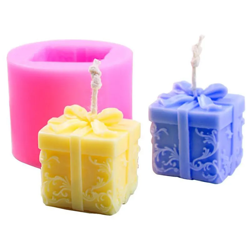 

3D Christmas Cuboid Shape Moldes De Silicona Para Velas Christmas Square bow embossed pattern Gift box candle silicone mold, Picture