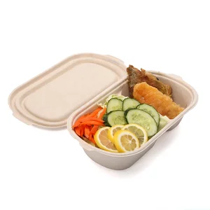 Image of 800/1000ml 2 Compartments Biodegradable Bagasse Pulp Molded Food Tray
